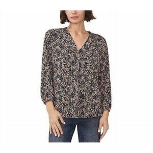 Vince Camuto Womens Sz M V Neck Top Floral Long Sleeve Boho Lightweight NEW